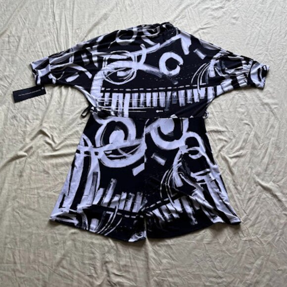 SOLID | Abstract Brushstroke Belted Romper | Black & White | Size XL | NWT - Picture 1 of 4